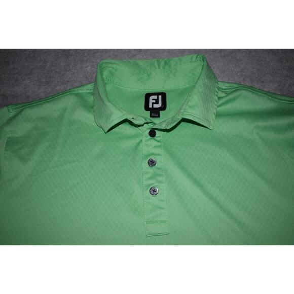 Footjoy Golf Polo Shirt Men Size Large Polyester Performance Neon Green Diamonds - Picture 1 of 8